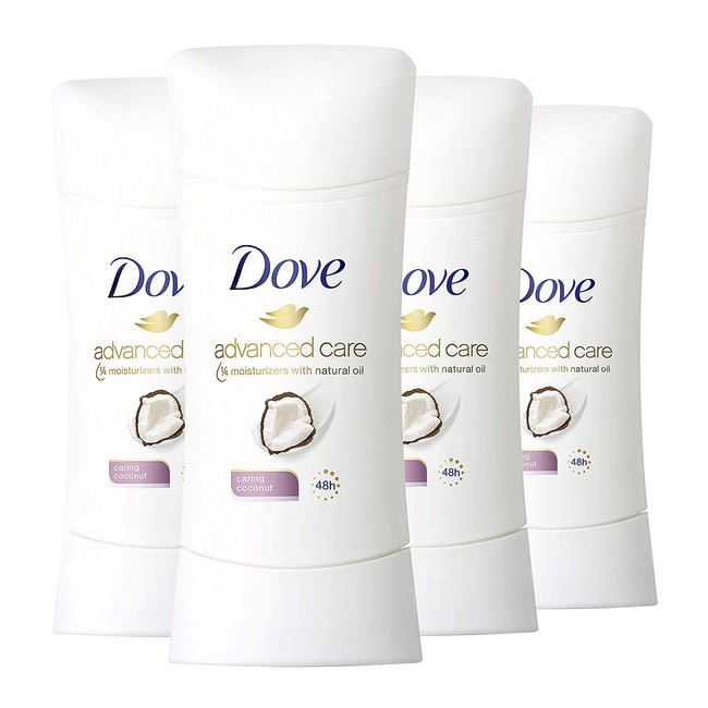 Dove Advanced Care Antiperspirant Deodorant Stick for Women, Caring Coconut, for 48 Hour Protection And Soft And Comfortable Underarms, 2.6 oz, 4 Count