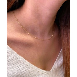 Relveo Dainty Gold Choker Necklace for Women 14K Gold Plated Bead Neckalce Thin Choker Necklaces Everyday Gift