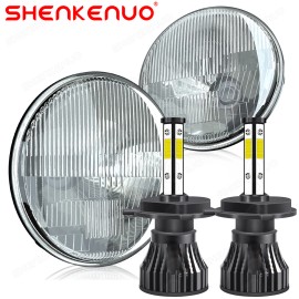 SHENKENUO For Hummer H2 2003-2009 7 Inch Round LED Headlight H4 High Low Beam Bulbs