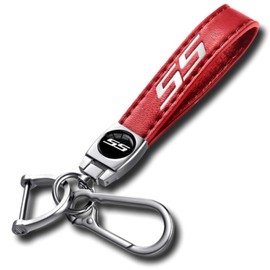 QZXIAOGU Leather Car Key Chain Metal Car Keyring Accessories Replacement with Suit for Chevy Camaro SS Cars Accessories, Keychain Keyring Family Present for Camaro SS Owners (SS Red Sliver)