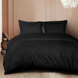 FLXXIE 3 Pieces Microfiber King Size Duvet Cover Set, Ultra Soft Solid Color Comforter Cover Set with Zipper Closure (1 Duvet Cover + 2 Pillow Shams), 104 x 90 inches, Black