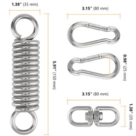 PUCSIQ Swing Spring, Steel Spring Hanging Chair, Load Capacity up to 250 kg with 2 Carabiner Hooks, Suspension Spring, 360° Rotating Ring, Stainless Steel 304 Ceiling Hook, Swing Spring for Hammock