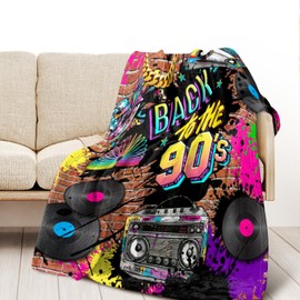Retro Vintage 90s Fashion Style Throw Blanket Lightweight Cozy Flannel Blanket for Men for Women Hip Hop Graffiti Brick Wall Retro Radio Fashion Blanket for Bed Sofa Couch Travel Blanket 50x60inch