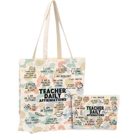 Daily Reminders for Women, Gifts，2PCS Makeup Cosmetic Bag Canvas Tote Bag Beach Bag for Shopping Work Office, Teacher Appreciation Gifts Mental Health Gift for Female Teacher Friend Birthday