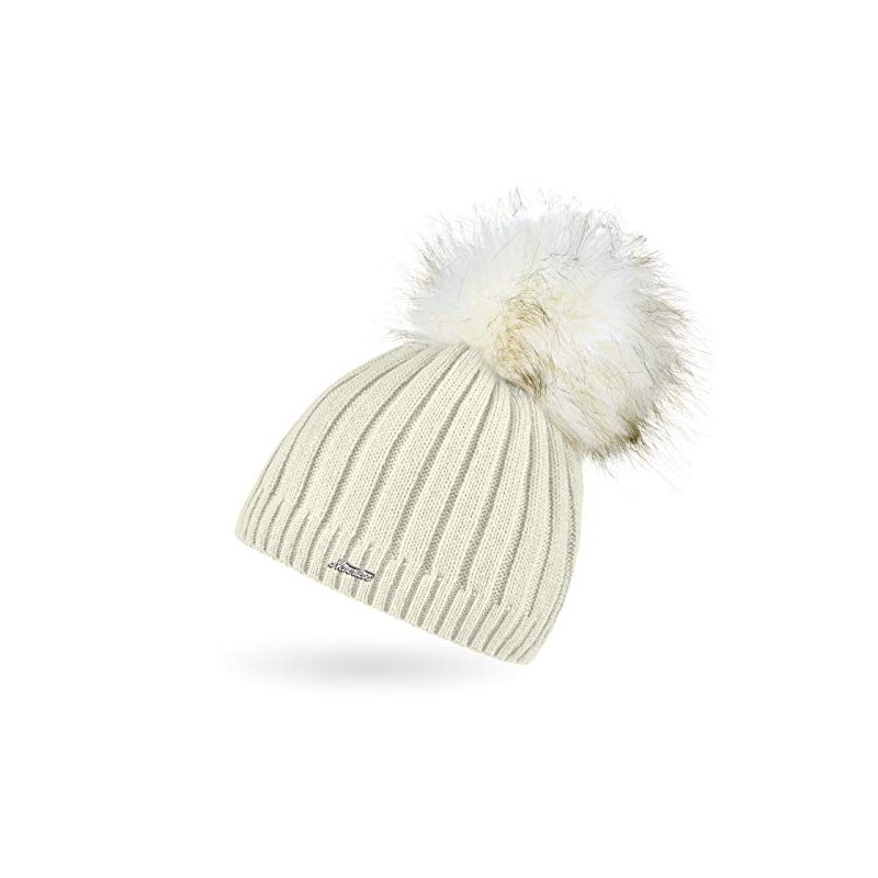 Neverless® Ladies Knitted Hat Lined Fur Pom Faux Fur Bobble