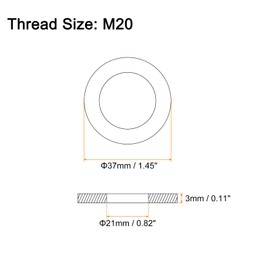 sourcing map 20Pcs M20 Flat Washer, Carbon steel 21mm ID x 37mm OD x 3mm Thick for Bolt Screw, Factories Repair, Kitchens, Shops, and Outdoor Construction, Black