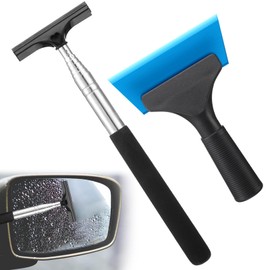 Datanly 2 Pcs Side Mirror Squeegee Small 39 Inch Retractable Handle Car Squeegee with 5 Inch Car Window Mini Rearview Mirror Wiper for Glass Door Rainy Foggy Accessories