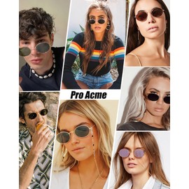 Pro Acme Retro Oval Metal Polarized Sunglasses for Women Men Small Trendy 90s Vintage Shades（Black/Grey）