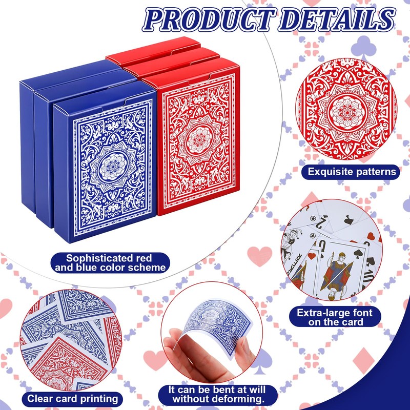 Outus 6 Decks Waterproof Playing Cards Plastic Poker Game Jumbo