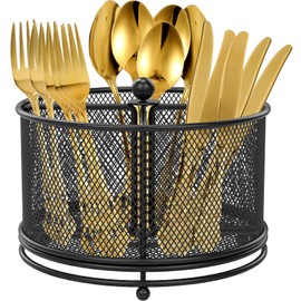 RHAIQBVC Metal Kitchen Utensil Holder, 360°Rotating Utensil Caddy with 4-Compartments,Kitchen Utensils Organizer, Multifunctional Flatware Organizer for Home Countertop,17.6 x 17.6 x 13.6 cm