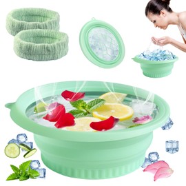 Face Bowl for Ice Has Built-In Ice Tray,Ice Bowl for Face is Suitable for Home and Travel Facial Treatments,Firming The Skin,Comes With Two Hair Bands Prevent Hair From Entering The Water. (Green)