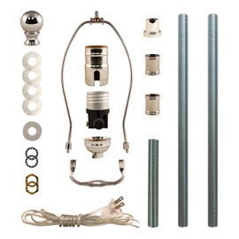 Royal Designs DIY Lamp Making Kit - Make, Refurbish, and Repair – Includes 3-Way Socket, 9" Harp, 8 ft Long lamp Cord & All Required Electrical Hardware - Polished Nickel
