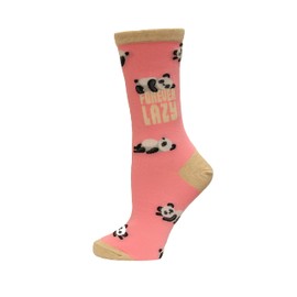 Hot Sox Women's Forever Lazy Panda Crew Socks 1 Pair, Pink Multi, 9-11