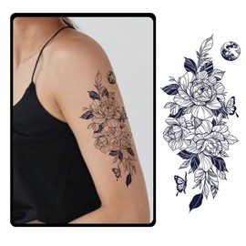 CHARLENT Semi Permanent Flower Tattoos for Women - 2 Weeks Long Lasting Rose Fake Tattoos for Women, Arm and Body/Naturally Fade/No Reflection/Waterproof/Realistic