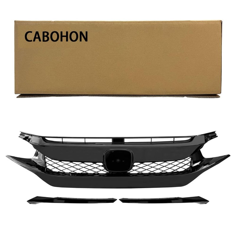 CABOHON Front Bumper Upper Grille For 2016-2018 Honda Civic Glossy