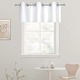 DECOVSUN Solid White Grommet Valance for Windows 42X18 Inches Valance for Kitchen Blackout Curtain Valance for Living Room Short Straight Drape Valance for Bedroom Kids Room 1 Panel