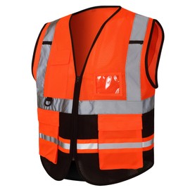 Hi Vis Vest Reflective Work Wear High Visibility Vest Zip Up Multi Pockets Executive Waistcoat S-3XL
