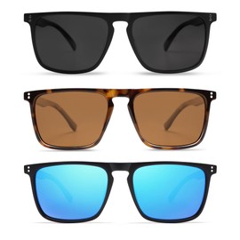 VANLINKER Polarized Square Sunglasses for Men Women Shades with UV Protection for Driving 3 pack,Black Tortoise Blue Mirrored Lens, 3 Pack Black + Tortosie + Blue, Medium