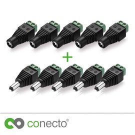 conecto conecto, Hohlstecker-Adapter, 5.5 x 2.5mm Hohlstecker auf zweipoligen Terminalblock (5x) + Hohlstecker-Adapter 5.5 x 2.5mm Hohlbuchse auf zweipoligen Terminalblock (5x)