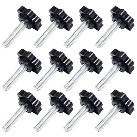 Heavy Duty 1/4"-20 Thumb Screws Set 12 Pcs Threaded Knurled Thumb Screws Black Knurled Grip Knob Screws Durable Plastic Clamping Knobs Star Hand Knobs Replacement Umbrellas Base Parts