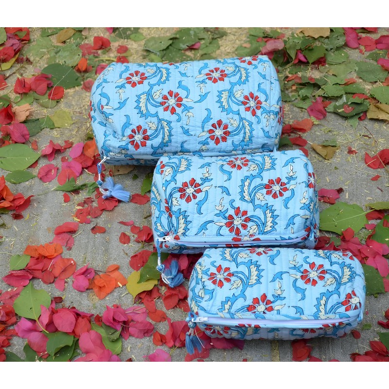 INDACORIFY Bolsas de aseo cosméticas con estampado de bloques de