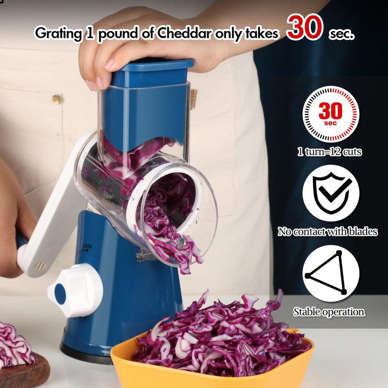 Ourokhome Rotary Cheese Grater Hand Crank, Kitchen Shredder Speed Mandolin