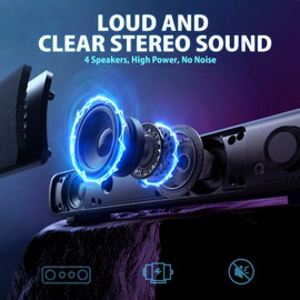 HPYLIF·H Computer Speakers, USB Powered 3.5mm AUX PC Sound Bar for Desktop Monitor, Gaming Speakers with Headphones & Microphone Link, Superb Stereo Sound, Plug-n-Play (Black)