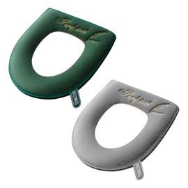 CVDYWDJIE Pack of 2 Toilet Seat Covers, Moisture-Absorbing and Breathable Toilet Covers, Soft and Comfortable Toilet Covers, Toilet Accessories (Grey, Green)