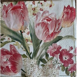 Set of 2 Individual Decoupag Paper Party Napkin TULIPS FLOWERS SUMMER GARDEN Watercolor Decor Luncheon Napkins for a Birthday holiday, Wedding, Cocktail Party