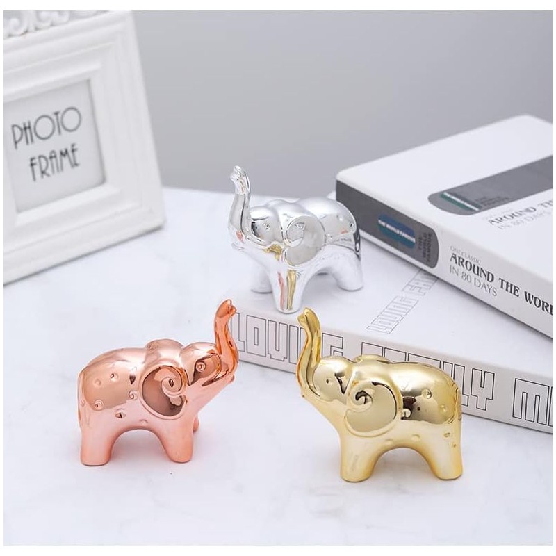 Tibeoyad Set of 2 Ceramic Elephant Ornaments, Desktop Statue, Tiny
