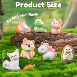 Huipalon 60 PCS Mini Resin Animal Mixed 60 Styles Super Cute Mini Animals Miniature Figures for Party Favors Bag Fillers Garden Dollhouse Aquarium Miniature Landscape Decor