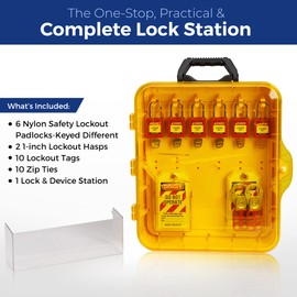 BRADY Lockout Tagout Station with Loto Devices. Lock Out Tag Out Kit Board Includes 6 Keyed Different Safety Lock Set, 2 Hasps for Padlocks. 10 Do Not Operate Tags for Lockout Safety Supply - 153681