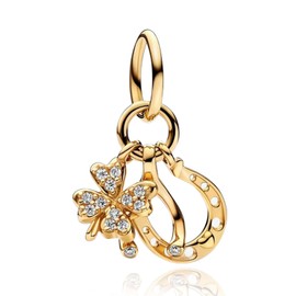 Rimgoris 925 Sterling Silver Women Bracelets Necklace Lucky Clover Wishbone & Horseshoe Women Bracelet Glod Charm Mother's Day with Zirconia