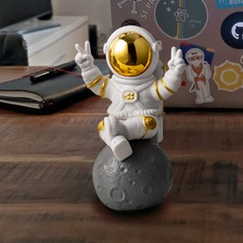 WINUSD Gold Astronaut Statue Decor Astronaut Figures for Room Office Home Music Table Gift (Sitting on The Moon/Only One Gold)