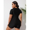 MakeMeChic Women's Plus Size One Piece Swimsuit Short Sleeve Zipper