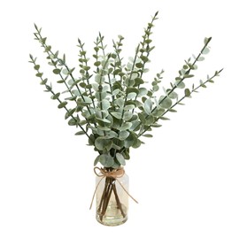 NAWEIDA Artificial Eucalyptus Stems in Glass Vase with Faux Water, 17.5“Fake Plant Eucalyptus Leaves for Centerpiece Table Decorations Farmhouse Wedding Home Greenery Décor