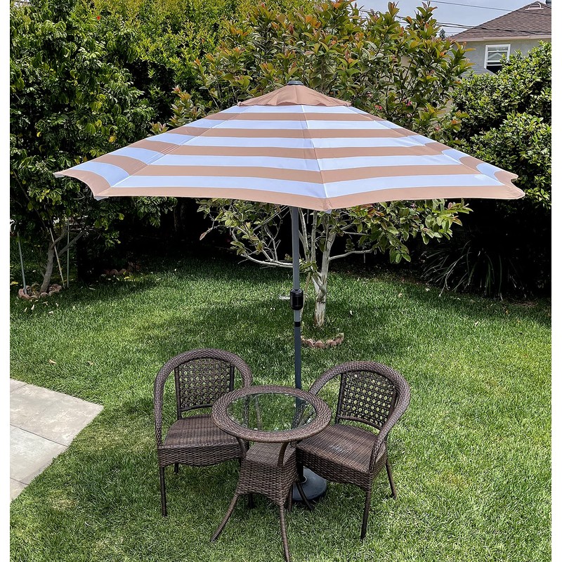 BELLRINO DECOR 9ft 8 Ribs Replacement MEDIUM COFFEE/White Stripe STRONG