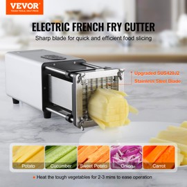 VEVOR Electric French Fry Cutter, Potato Slicer with 1/2-Inch and 3/8-Inch Stainless Steel Blades, Potato Cutter Chopper w/Anti-slip Feet, Great for Potato, French Fries, Cucumber, Vegetables, Carrot