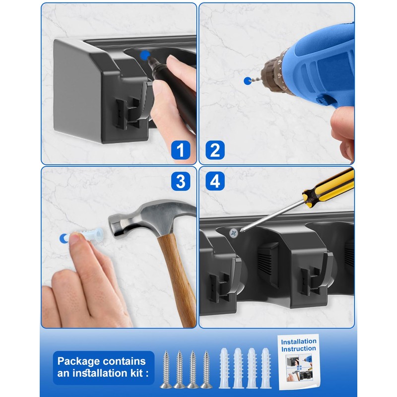 AceMining Broom Holder Wall Mounted, 5 Holders and 6 Hooks