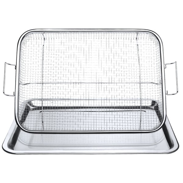 Eyourlife 2 Piece Large Air Fryer Basket for Oven, 15 x 11 Inch Stainless Steel Crisper Tray and Basket for Oven, Oven Air Fry Mesh Basket Set, Oven Bacon Rack Baking Sheet for Oven for Fries/Chicken