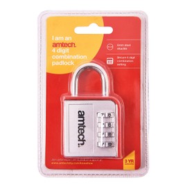 Amtech T1142 4 Digit zinc Combination Padlock Silver