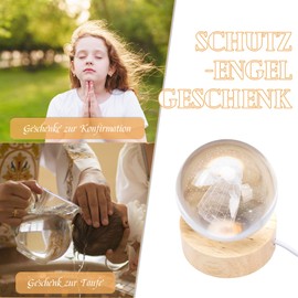 APODESS Guardian Angel Gift LED Lucky Charm Angel Crystal Ball Night Light Christening Gifts Boys Girls USB 3D Lucky Angel Kismet Angel Snow Globe Angel for Christening Christmas Godchild