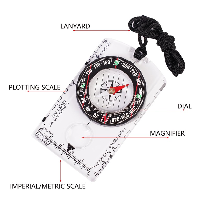 4 Pcs Outdoor Compass with Adjustable Declination,Magnifier,Ruler,Scale. Multifunctional Orienteering Waterproof
