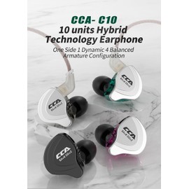 CCA C10 IEMs 4BA + 1DD Hybrid Driver HiFi In-Ear Monitor Earphone Alloy Face 0.75mm Stage Musician Audio File (Black, Without Microphone)