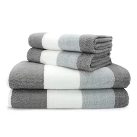 Velosso 4pce 100% Cotton Towel Bale Set Striped Ombre Hand Bath (Grey)