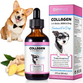 Shuangjia Premium Collagen for Dogs, Liquid Collagen for Dogs 2 fl.oz, Skin & Coat Supplement for Dogs, Itch Relief for Dogs with Vitamin C, Biotin, MSM, Ginger, Daily Collagen for Dogs Drops, Bacon Flavor