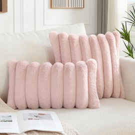 Soleebee Set of 2 Plush Velvet Cushion Covers, Soft Artificial Fur Cushion Cover, Sofa Decorative Cushion Covers, Decorative Cushion Cover Set for Bedroom, Home, Couch, Car Decor (60 x 60 cm, Pink)