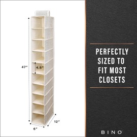 BINO 10-Shelf Shoe Closet Organizer - Beige | Closet Hanging Organizer | Hanging Shoe Rack Storage & Organizer for Bedroom | Hanging Shelves | Portable Closets for Hanging Shoes | Room Essentials