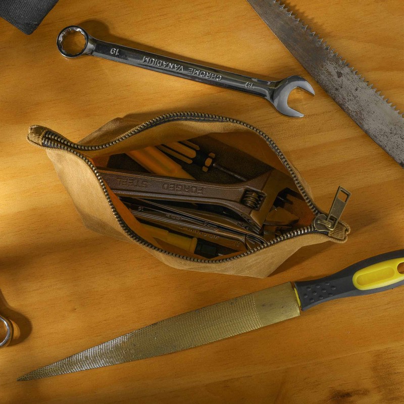 Heavy Duty 16oz Waxed Canvas Tool Storage Bags, Standable One-Piece