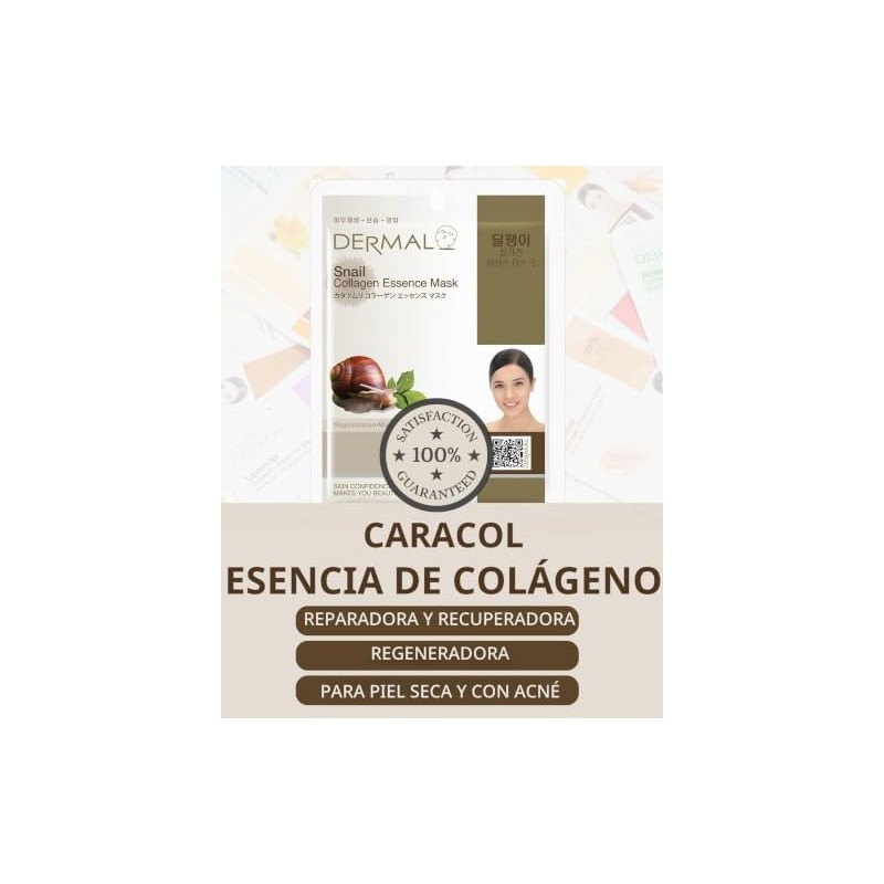 DERMAL Korea 10 Mascarillas Snail con Mucina de Caracol y
